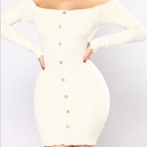 Jacklyn Off Shoulder Mini Dress - Oatmeal